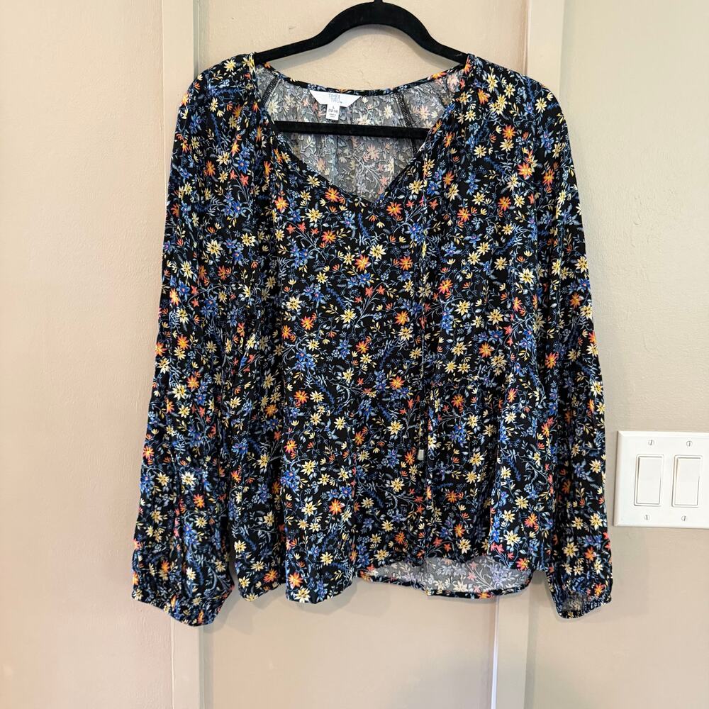 TRUE AND TIME WOMENS BLOUSE LONG SLEEVE SHIRT TOP FLORAL SZ 12-14